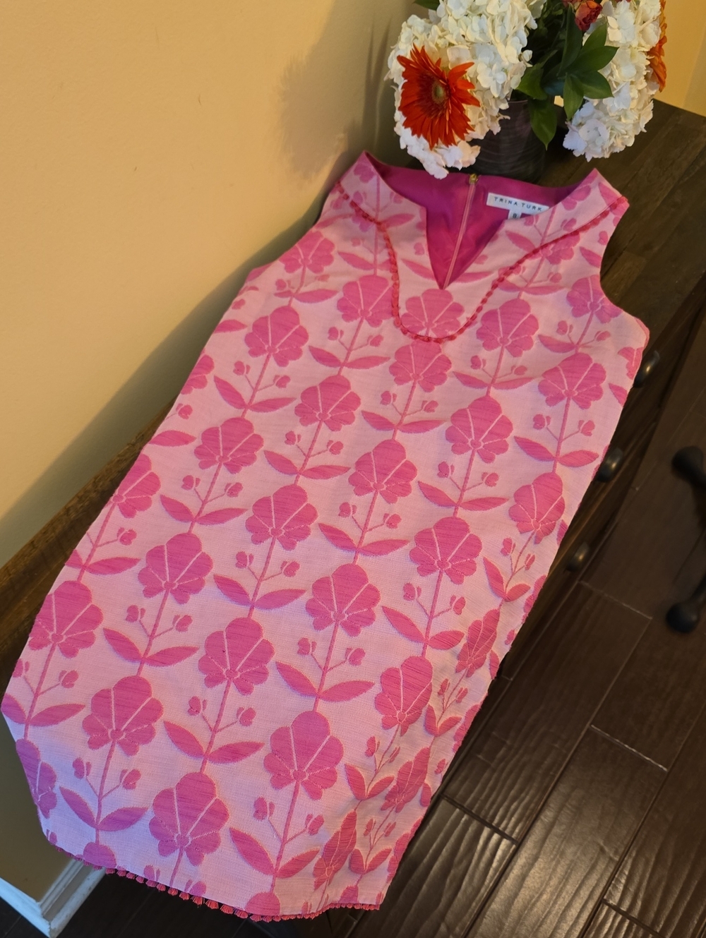 Trina Turk Pink Floral Brocade Sleeveless Shift Dress